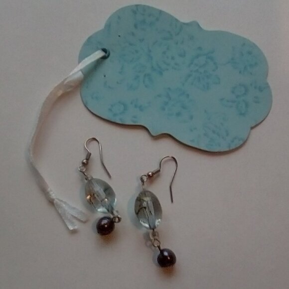 Dangle Earrings with Clear and Gray Acrylic Beads on Silver Hooks - Picture 2 of 3
